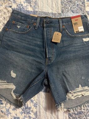 Levi's 501 High-Rise Distressed Blue Denim Shorts